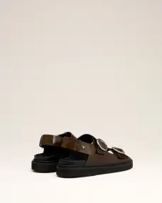 Green Leather Fussbet Midi Sandals(36)