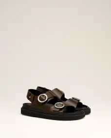 Green Leather Fussbet Midi Sandals(36)