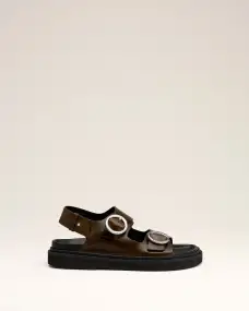Green Leather Fussbet Midi Sandals