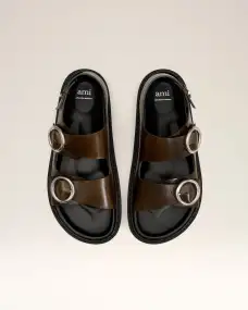 Green Leather Fussbet Midi Sandals(36)