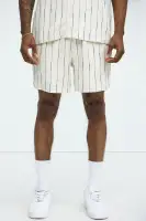 Slub Striped Linen Warm Up Shorts