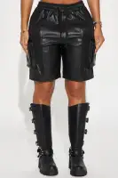 Rebellious Faux Leather Bermuda Short(Black,XS)