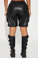 Rebellious Faux Leather Bermuda Short(Black,XS)