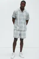 Breezy Cotton Plaid Warm Up Shorts(Blue/combo,S)