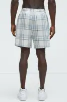 Breezy Cotton Plaid Warm Up Shorts(Blue/combo,S)