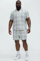 Breezy Cotton Plaid Warm Up Shorts(Blue/combo,S)