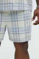 Breezy Cotton Plaid Warm Up Shorts(Blue/combo,S)