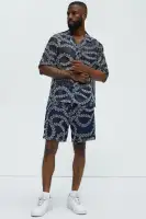 Embroidered Netting Relaxed Shorts(Navy,S)