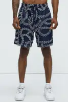 Embroidered Netting Relaxed Shorts(Navy,S)