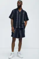Fray Patchwork Like Shorts(Navy,S)