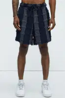 Fray Patchwork Like Shorts(Navy,S)