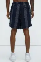 Fray Patchwork Like Shorts(Navy,S)