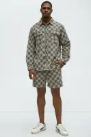 Checkered Jacquard Relaxed Shorts(Taupe/combo,S)