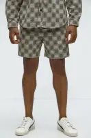 Checkered Jacquard Relaxed Shorts(Taupe/combo,S)