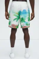Watercolor Tropics Resort Shorts(White/combo,S)