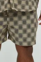 Checkered Jacquard Relaxed Shorts(Taupe/combo,S)