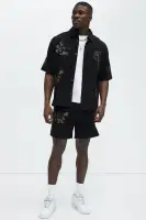 Berries And Blooms Embroidered Shorts(Black,S)