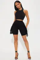 Shake It Up Fringe Biker Short(Black,XS)