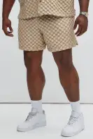 Crinkled Checkers Shorts(Tan,S)