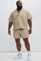 Crinkled Checkers Shorts(Tan,S)