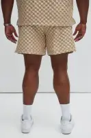 Crinkled Checkers Shorts(Tan,S)