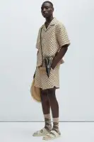 Crinkled Checkers Shorts(Tan,S)