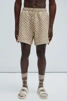 Crinkled Checkers Shorts(Tan,S)