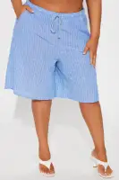 Wherever You Go Pinstripe Linen Bermuda Short(Blue/combo,XS)