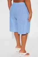 Wherever You Go Pinstripe Linen Bermuda Short(Blue/combo,XS)