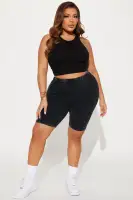 Never Too Late Washed Biker Short(Black,XS)