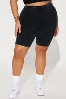 Never Too Late Washed Biker Short(Black,XS)