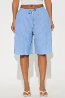 Wherever You Go Pinstripe Linen Bermuda Short(Blue/combo,XS)