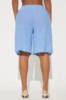 Wherever You Go Pinstripe Linen Bermuda Short(Blue/combo,XS)