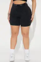 Never Too Late Washed Biker Short(Black,XS)