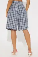 Can't Help My Behavior Plaid Bermuda Short(Navy,XS)