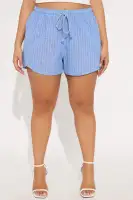 Wherever You Go Pinstripe Linen Short(Blue/combo,XS)