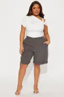 Ellen Pinstripe Trouser Bermuda Short(Charcoal,XS)