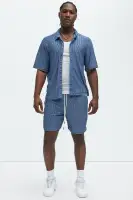 Echo Textured Drawstring Shorts(Blue,S)