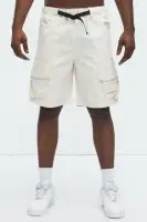Stacked Ripstop Relaxed Cargo Shorts(Khaki,S)