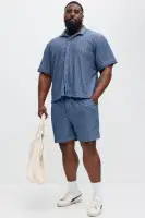 Echo Textured Drawstring Shorts(Blue,S)