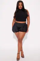 On A Call Micro Mini Bubble Hem Skort(Black,XS)