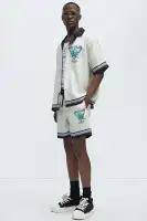Cali Life Border Print Colorblock Relaxed Shorts(Natural/Combo,S)