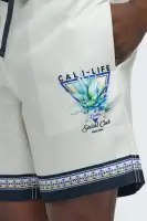 Cali Life Border Print Colorblock Relaxed Shorts(Natural/Combo,S)