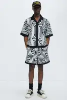 Jack Retro Pattern Warm Up Shorts(Black/combo,S)