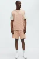Checkered Open Knit Shorts(Pink,S)