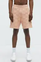 Checkered Open Knit Shorts(Pink,S)