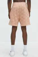 Checkered Open Knit Shorts(Pink,S)