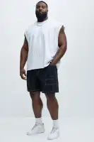 Nylon Contrast Stitch Relaxed Shorts(Black,S)