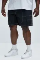 Nylon Contrast Stitch Relaxed Shorts(Black,S)