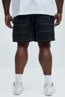 Nylon Contrast Stitch Relaxed Shorts(Black,S)